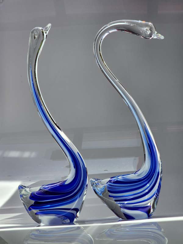 Murano blue white art glass swans