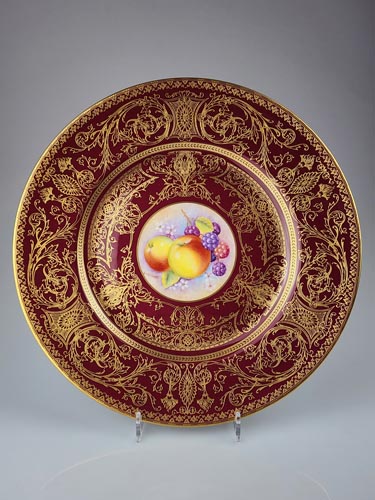 Royal Worcester Plate, Fallen fruit maroon gilt