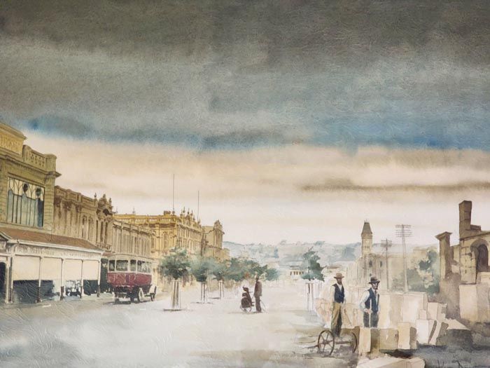 Oamaru street scene watercolour