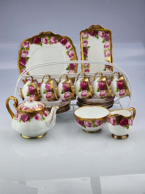 Old English Rose Heavy Gold Tea Set