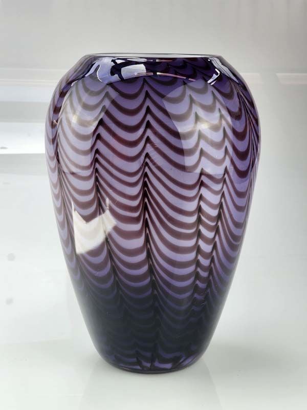 Purple wavy art glass vase