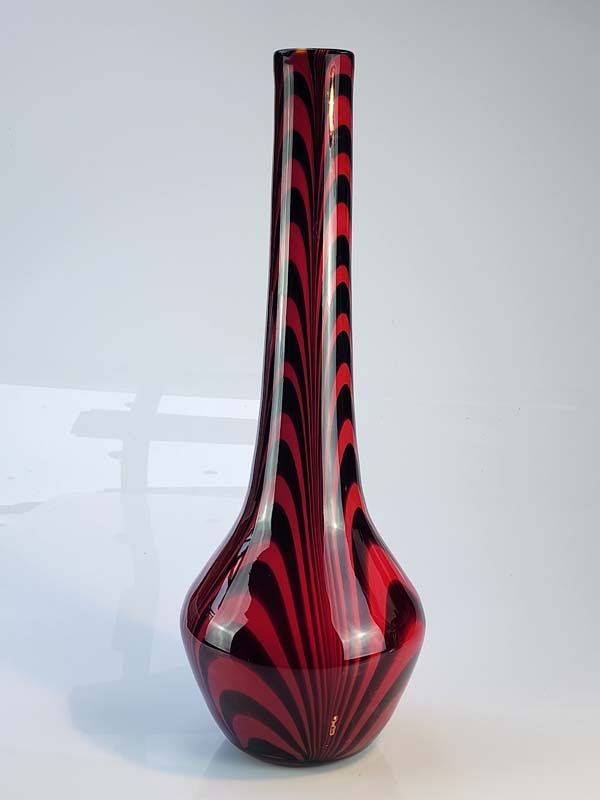 Very large red wavy art glass vase