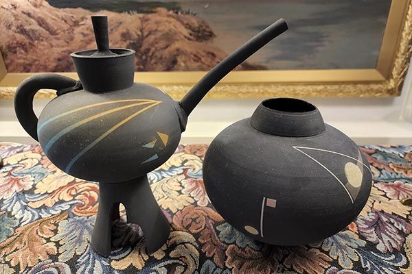 Ian &amp; Diane Hutchison teapot and vase