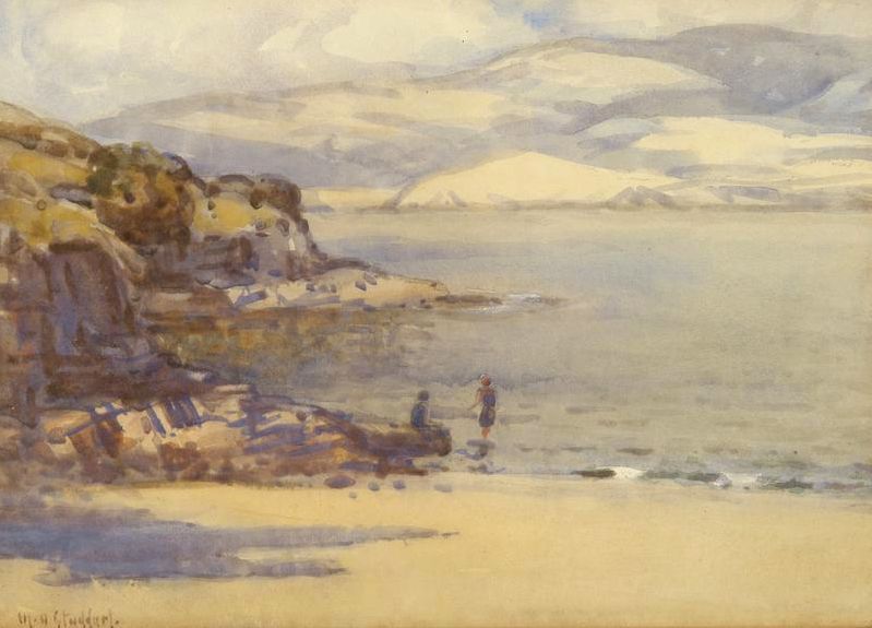 Akaroa, a beach scene, Christchurch, Margaret Stoddart