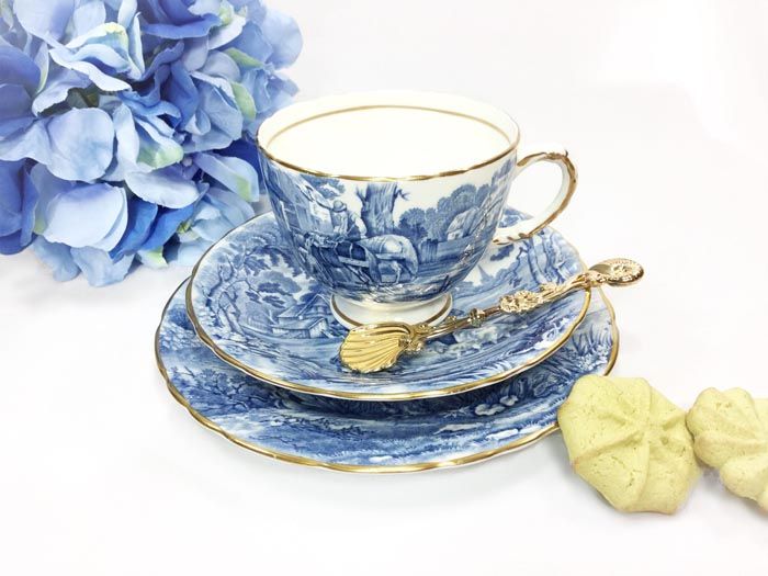 Blue and White Bone China Rural Scenes Tea Set