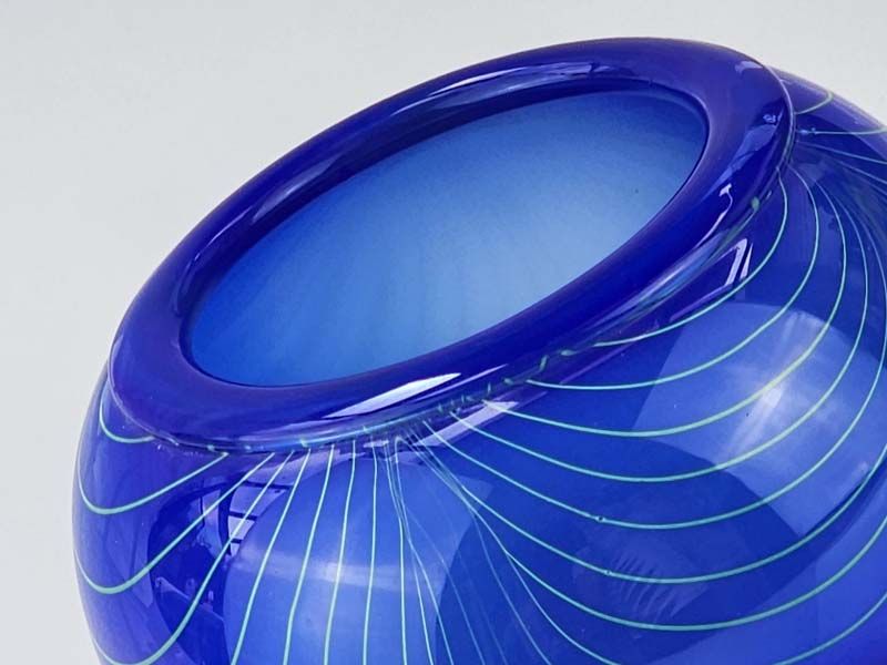 Glass: Blue art glass vase - signed