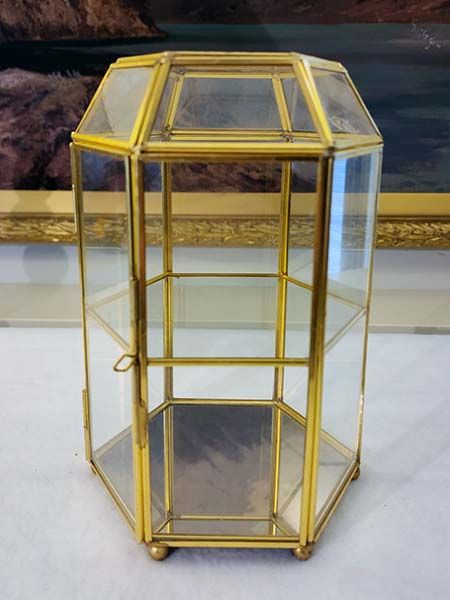 Vintage brass and glass small display cabinet.