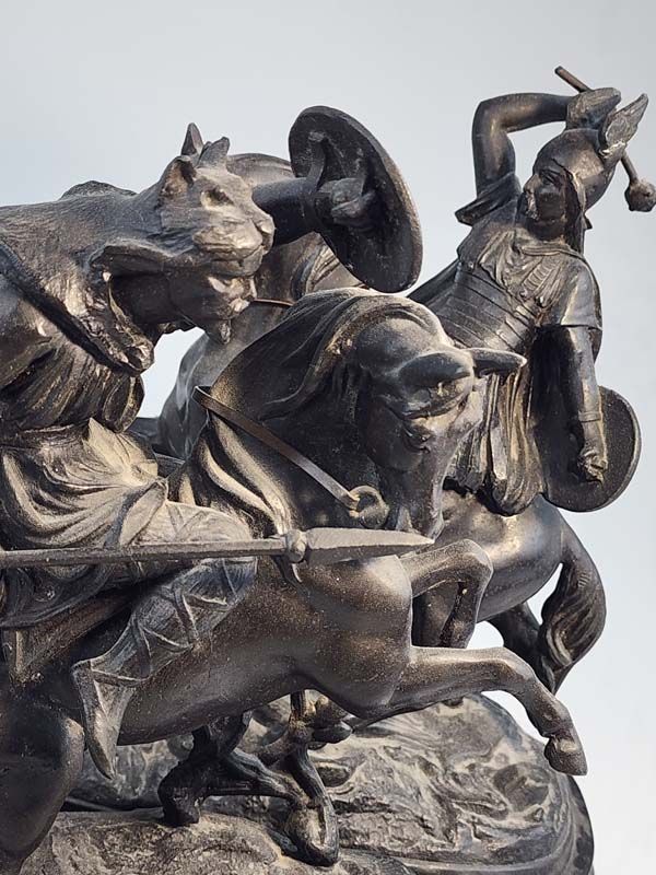 A figural pair of fighting warriors on horse