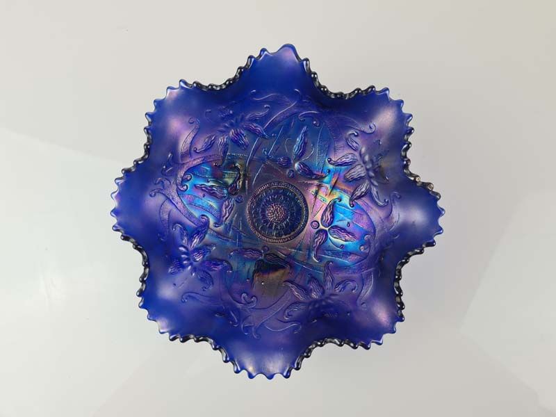 Carnival Glass Bowl Wish Bone And Orchids