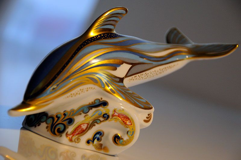 Royal Crown Derby - Striped Dolphin paper weight
