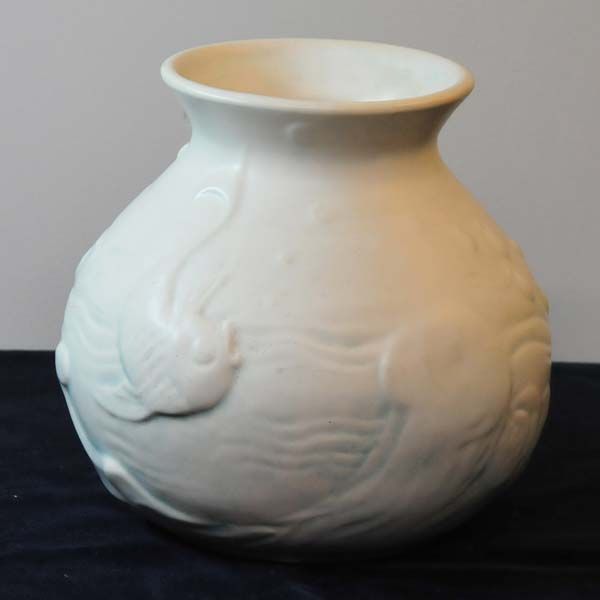 Crown Lynn - White &amp; Blue Fish Vase
