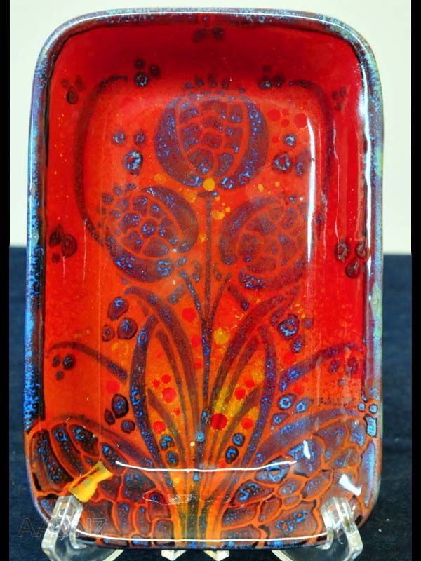 Royal Doulton - Sung Flambe Poppies Tray - Signed.