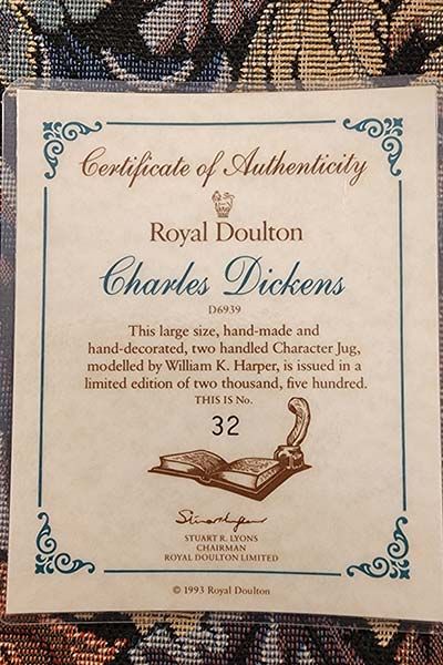 Character Jugs: Charles Dickens D6939 - Royal Doulton Character Jug