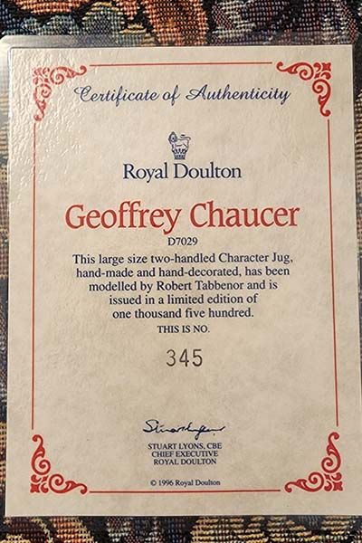 Character Jugs: Geoffrey Chaucer D7029 - Royal Doulton Character Jug