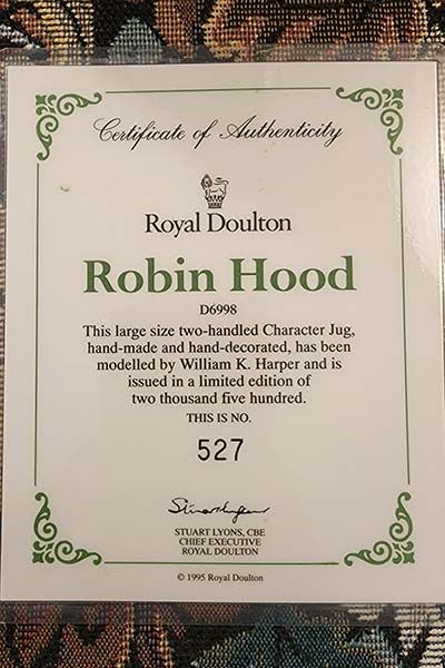 Character Jugs: Robin Hood D6998 - Royal Doulton Character Jug