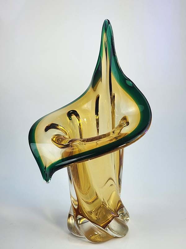 Green &amp; Amber Murano glass vase