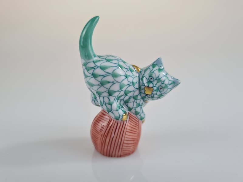 China & Ceramics: Herend Green Cat Figurine