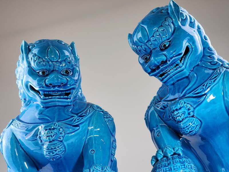 Asian items: Large Blue Chinese Foo Dogs
