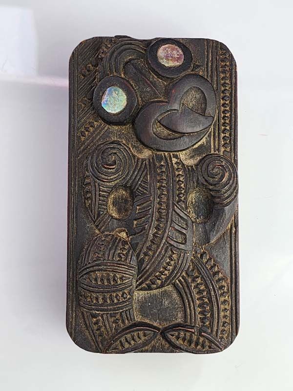 Maori Tiki Carved Wooden Box