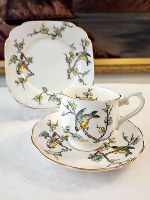 Hand painted blossom / bird trio